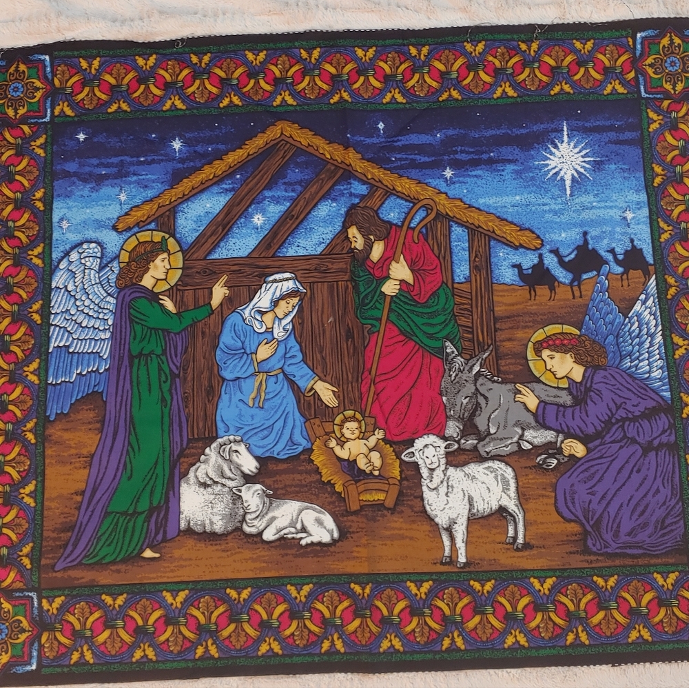 NOS Christmas Nativity Scene Cranston Fabric Panel 2004 Wall Hanging